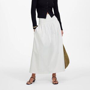 Madewell Smocked Waist Cotton Poplin Relaxed Midi Skirt White Size L NWT